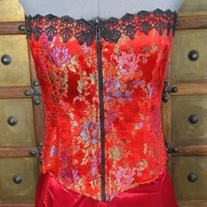 Stunning red silk/satin floral design corset